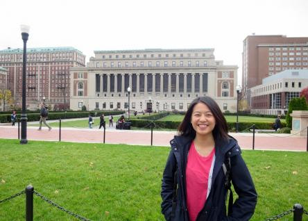 girl outside butler library